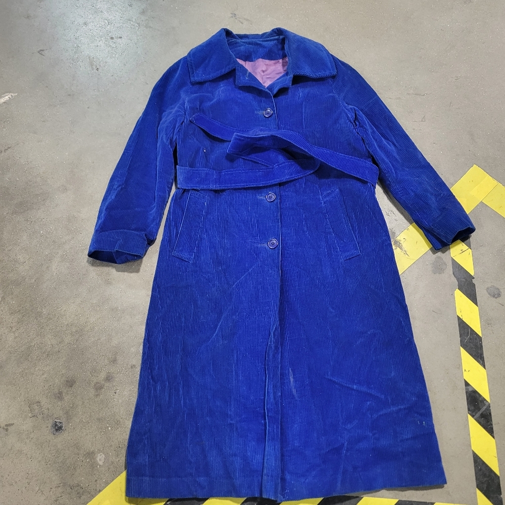 Vintage Corduroy women's trench coat royal blue jacket small
